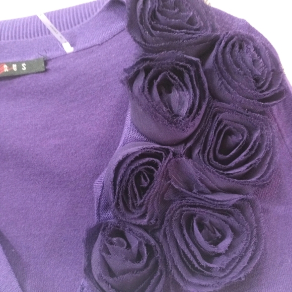 Cyrus Plum Button-Up Cropped Cardigan Roses Medium - Picture 2 of 10